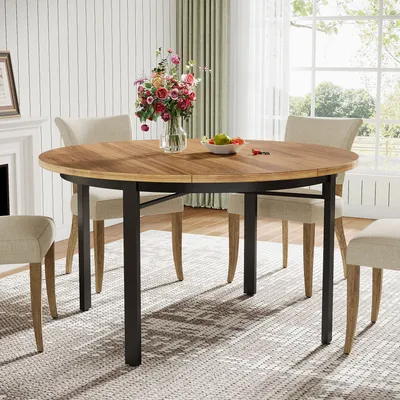 Produktbild von Tribesigns Runder Esstisch für 4-6 Personen, 120 cm Küchentisch Esszimmertisch mit soliden Metallbeinen, Kreis Esstisch für Esszimmer, Küche