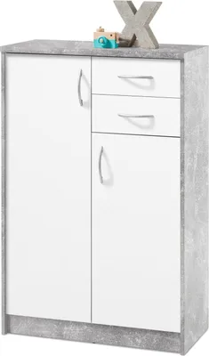Produktbild von Kommode - Betondekor - Weiß matt - 74 x 112 cm - 2 Türen - 2 Schubladen - 5 Einlegeböden