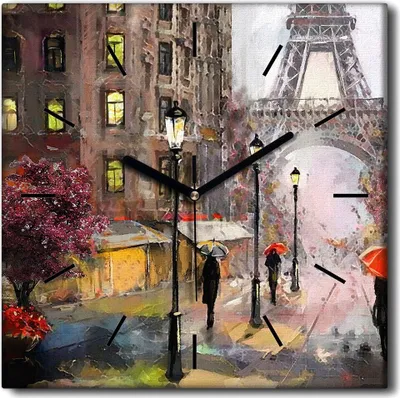 Produktbild von Coloray Uhr auf Leinwand 30x30 cm Wand Uhr Dekoration Wohnzimmer Segeltuch schwarze Hände -Eiffelturm Paris.