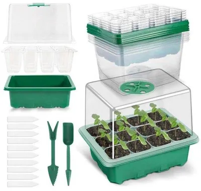 Produktbild von 12-vaks Kweekbak Set - 5-teilig - Anpassbare Belüftung - Für Jungpflanzen & Fettpflanzen - Innenzucht