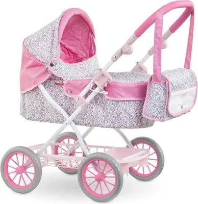 Obrázek produktu pro Kočárek pro panenky Corolle, květinový vzor, 36 až 52 cm, nastavitelná rukojeť, skládací stříška