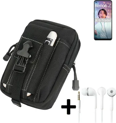 Produktbild von K-S-Trade Gürteltache + Kopfhörer kompatibel mit Oppo Reno6 Z 5G Gürtel Tasche Holster Schutz Hülle Handy Hülle  schwarz inkl. Extrafächer