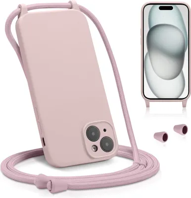 Obrázok produktu pre Puzdro na mobilný telefón pre iPhone 15 puzdro s popruhom Puzdro na mobilný telefón reťazová ochrana fotoaparátu, krémová