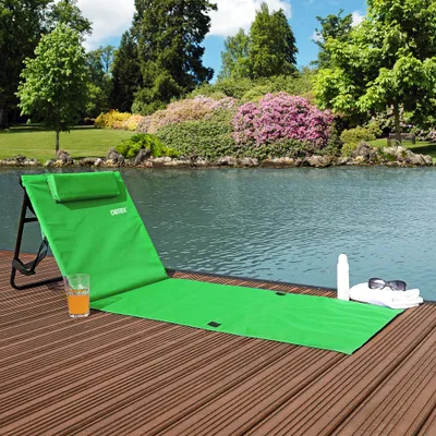 Image de DETEX® Tapis de plage Vert 158x56cm transat rembourré avec dossier pliable natte de plage transportable extérieur