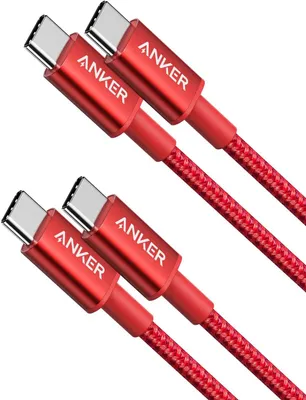 Produktbild von 2er-Pack neue USB-C-zu-USB-C-Kabel aus Nylon (1 m, 60 W), rot