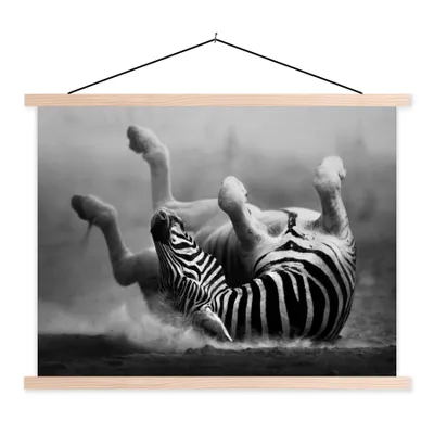 Produktbild von MuchoWow® Textilposter Zebra - Tiere - Schwarz - Weiß 40x30 cm mit holzfarbenen Rahmen - Bilder
