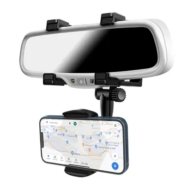 Image de Avizar, support pour smartphone de voiture, compatible avec le rétroviseur (rotation à 360°), couleur noire