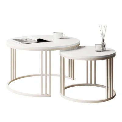 Image de Set table basse tables d'appoint table de salon cadre cachemire blanc