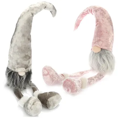 Produktbild von Weihnachtswichtel Randhocker Zwerg Weihnachtsdeko - Groß XXL - Rosa und Grau - 2 Stück - Für die Weihnachtsdekoration
