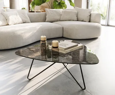 Produktbild von DELIFE Couchtisch Ekrem 88x85 cm Keramik Emperador Extra Lucidato Dunkelbraun Hairpin Metall Schwarz
