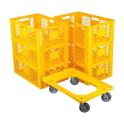 Produktbild von 6 Stück Bäckerkisten 600 x 400 x 230 mm + 1 Transportroller Typ C versch. Farben : gelb Farbe: gelb