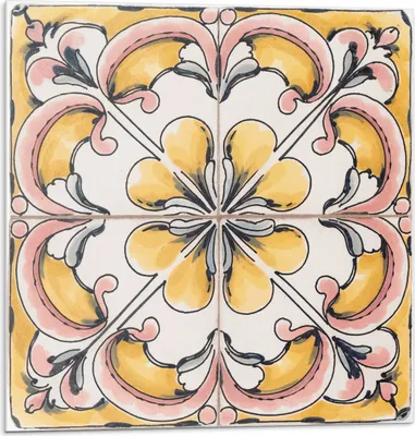 Produktbild von Florales Keramikmuster – Selbstklebend – Wandverkleidung – Wandpaneel – Wanddeko – Dekorative Wandpaneele – 3D Wandpaneele – Wandgestaltung selbstklebend – 4 Stück 50 x 50 cm