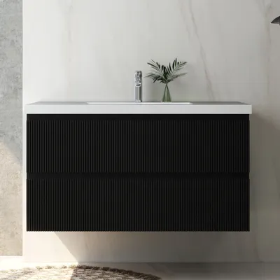 Produktbild von Waschtisch mit Unterschrank 100cm BOKAV Badmöbel Set Schwarz Waschbecken mit Unterschrank Softclose