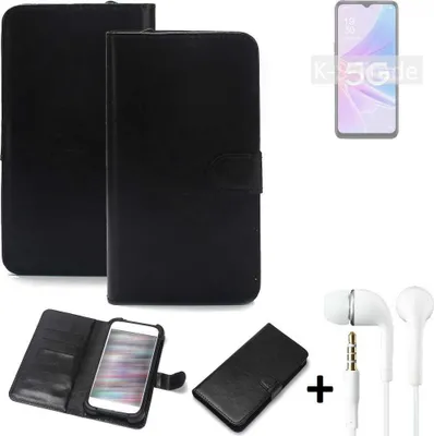 Produktbild von K-S-Trade Wallet Case Handyhülle kompatibel mit Oppo A56s 5G Schutzhülle Flip cover Flipstyle Tasche Hülle Flipcover Slim Bumper schwarz + in ear