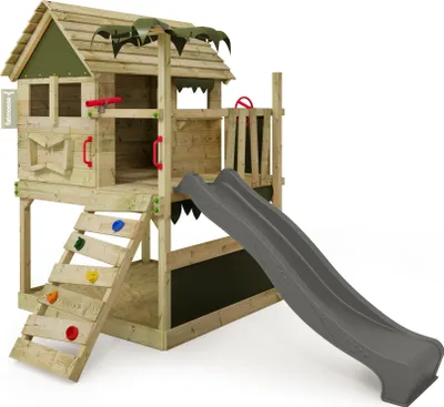 Image de Fatmoose Tour de jeux TikaTaka avec toboggan - anthracite / vert olive