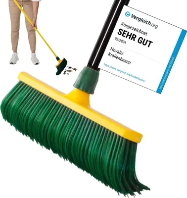 Produktbild von Novaliv Premium Krallenbesen mit Stiel 30cm, Spezialbesen gebogenen Borsten Kunststoffkopf -Ideal als Gartenbesen, Kratzbesen, Kunstrasen Besen, Optimal für Camping, Straßenbesen