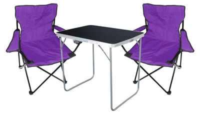 XL 3-tlg Camping Set Campingtisch Schwarz + 2 x Campingstuhl Klappstuhl Lila