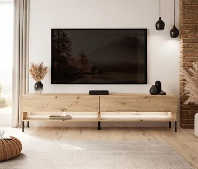 Produktbild von RTV Schrank CALANTE LOFT 180 cm auf Beinen mit LED-Beleuchtung gerade schwarze Beine