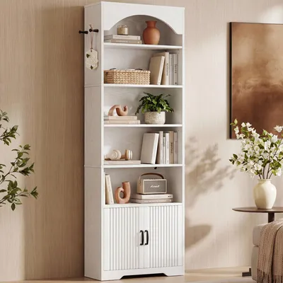 Immagine prodotto di IRONCK Libreria alta 210 cm, 7 ripiani con ante, design ad arco