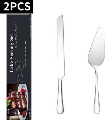 Produktbild von Kuchen-Servierset, Kuchen- und Tortenheber, Kuchenmesser und Servierset aus Edelstahl, perfekt für Geburtstage, Hochzeiten, Partys und Veranstaltungen (Silber)