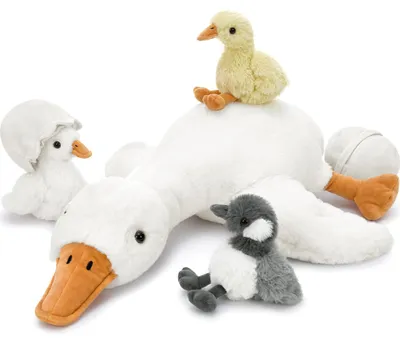 Image de Doudou oie en peluche, 60 cm, avec 3 petits canetons, 2 œufs, idéal pour les enfants