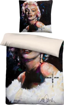 Produktbild von SID MAURER Mikrofaser Bettwäsche 0561801 MARILYN MONROE WEIß color: titanium, size: 1x 155x220 cm + 1x 80x80 cm