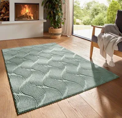 Productafbeelding van Unyqoos® zacht vloerkleed voor woon- en slaapkamer, model Fuzz Whirl – groen, 160 x 230 cm, superzacht, wasbaar op 30°C