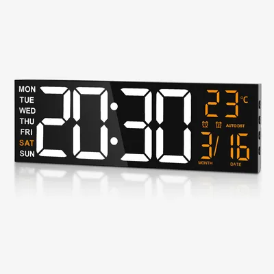 Produktbild von LED-Wanduhr - Nachtlicht mit 8 RGB-Farben - Temperaturanzeige - 2 Weckzeiten - Countdown - 12/24-Stundenformat - Schwarz