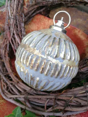 Produktbild von Christbaumkugel Rivero, Ministreifen, grau-gold