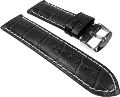 Produktbild von Eulit Guinea Chrono Uhrenarmband | Leder schwarz Krokoprägung, Stegbreite:24mm