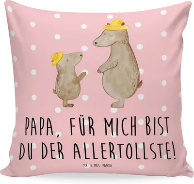 Produktbild von Mr. & Mrs. Panda Zierkissen Bären mit Hut - Rot Pastell - Geschenk, Sofakissen, Sofa Kissen, kuschelkissen 40x40, Couchkissen, Vatertag, Familie, Muttertag, Family, Papa