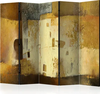Produktbild von 5-teiliger Einseitiger Vlies Paravent - Golden Oddity II 225x172 cm Abstrakt f-A-0518-z-c