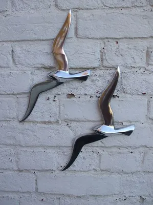 Produktbild von Wunderschönes Wandobjekt, Wanddeko, 2 Möwen, Aluminium, poliert, 36 cm set