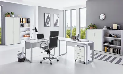 Produktbild von Büromöbel-Set TABOR PRO 1 in weiß / weiß matt, Arbeitszimmer Komplett-Set
