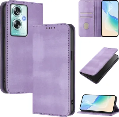 Image de Etui pour Oppo A79 5G, étui en cuir vintage avec protection RFID, fentes pour cartes, support Violet