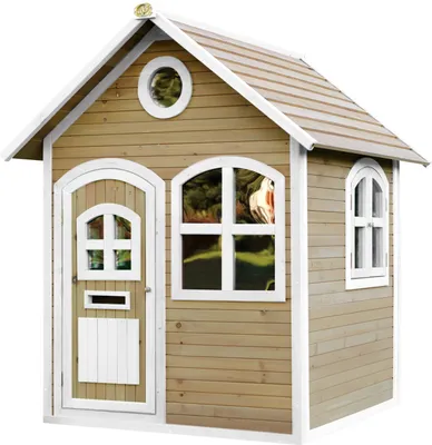 Produktbild von AXI Spielhaus Julia aus  Holz | Outdoor Kinderspielhaus für den Garten in Braun & Weiß | Gartenhaus für Kinder mit Fenstern