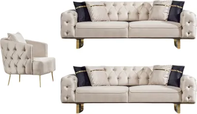 Produktbild von Villa Möbel Sofa Set Roma Beige Stellvariante:3+2+1 Relax- und Bettfunktion, pflegeleichter Mikrofaser Samtstoff