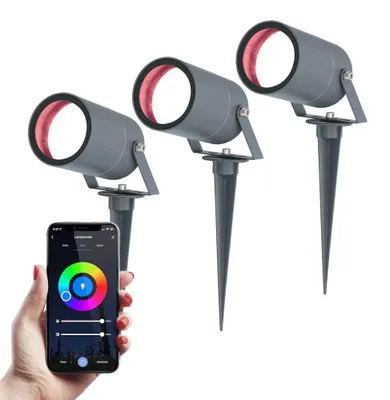 Produktbild von hoftronicsmart LED Gartenstrahler 5,5W 345lm RGBWW IP65 Anthrazit 3er Set