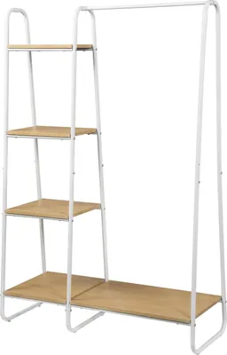 Produktbild von Kleiderständer mit Regalen - Garderobenständer - 4 Ablagen - 102 x 40 x 150 cm - Kleiderstange 40 kg - 15 kg je Ablage - Helle Eiche/Weiß