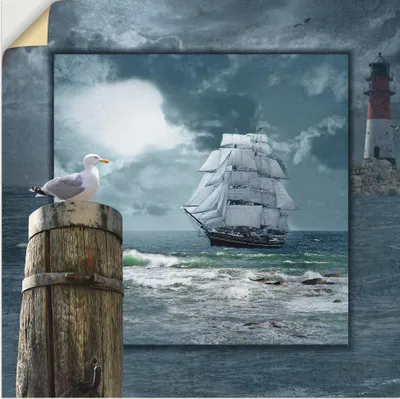 Produktbild von ARTland Wandbild, selbstklebend Maritime Collage mit Segelschiff Größe: 100x100 cm