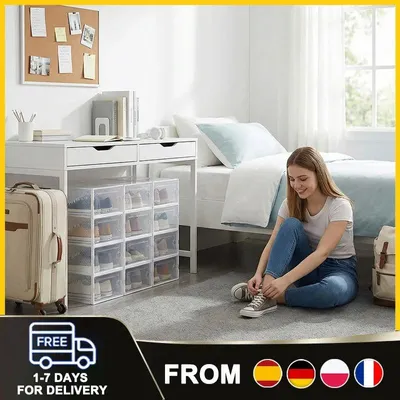 Image de Elzusha - Boîtes de rangement transparentes pour chaussures, empilables et pliables