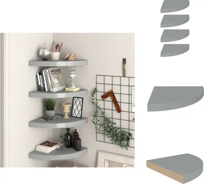 Zdjęcie produktu dla vidaXL Narożne półki pływające 4 szt. Szary 35x35x3,8 cm MDF - Półki ścienne