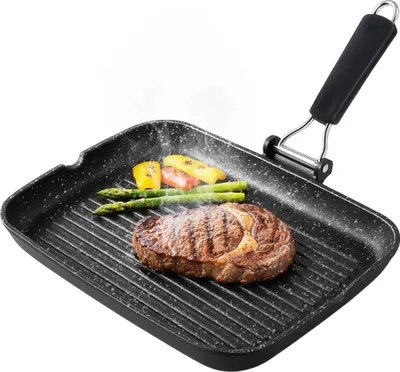 Image de Poêle à griller Briebe GP1160 à induction, antiadhésive au titane, pour steaks, 34 x 24 cm, en fonte d'aluminium sans , noire