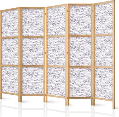 Produktbild von 5-teiliger Einseitiger Vlies Japanischer Paravent - Fish in Muted Colors - a School of Small Fishes in Light Purple And Delicate Pink Against Grey Waves 225x172 cm Tiere g-C-10152-bh-b