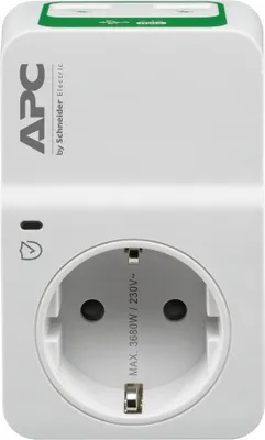 Produktbild von APC Surge Protector - PM1WU2-GR - Steckdosenadapter mit Überspannungsschutz (1 Stecker Schuko, 2 USB-Ladeausgänge, weiß)