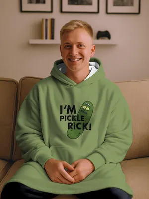Produktbild von Rick and Morty Oversize Cozy Hoodie für Herren - I´m Pickle Rick! Übergroße Männer Kuschelpullover Flauschiger Deckenpullover Grün