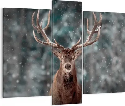 Produktbild von Bild auf Leinwand - Leinwandbild - 3 Teile - Hirsch Hirsch Winter - 95x80cm - Wand Bild - Wanddeko - Wandbilder - Leinwanddruck - Bilder - Wanddekoration - Leinwand bilder - Wandbild - CB95x80-4998