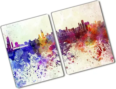 Produktbild von Tulup Glas Herdabdeckplatte - 2x40x52 cm - Glaskeramikkochfeld-Abdeckung Spritzschutz Glasabdeckplatte Kochplattenabdeckung und Schneidebrett - Zweiteilig - Sehenswürdigkeiten & Architektur - Chicago - Mehrfarbig