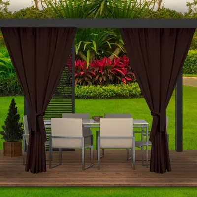 Zdjęcie produktu dla Zasłony ogrodowe 155x200cm brązowa 2 szt | zasłony zewnętrzne wodoodporne | zasłony na zewnątrz | zasłony na taras balkon | zasłony do ogrodu