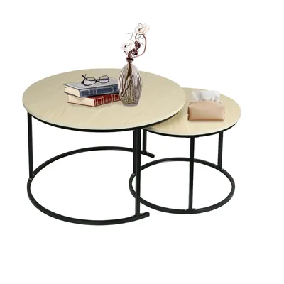Produktbild von 2er Set Couchtisch Kaffeetisch Satztisch Beistelltisch Ø70 x 45 cm+ Ø50 x 38cm